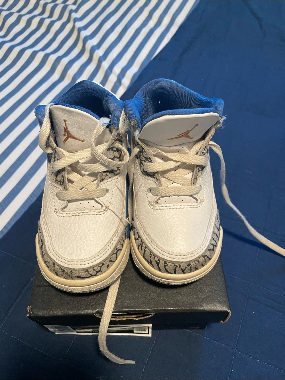Nike Kids White and Blue Jordan Retro Sneakers with Elephant Print